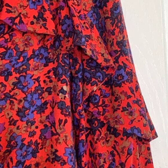H & M Dress Red Floral Faux Wrap Ruffled Sleeves Ruffled Trim Dress Size 2 NEW - Picture 7 of 16